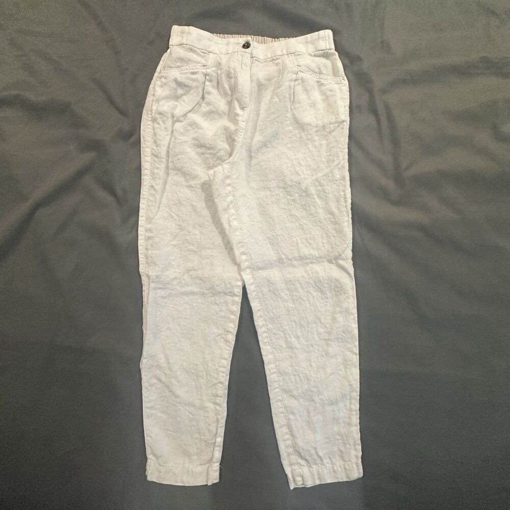 White Stuff Linen Pants Womens US 4R White Straight Leg Beach Costal Vacation